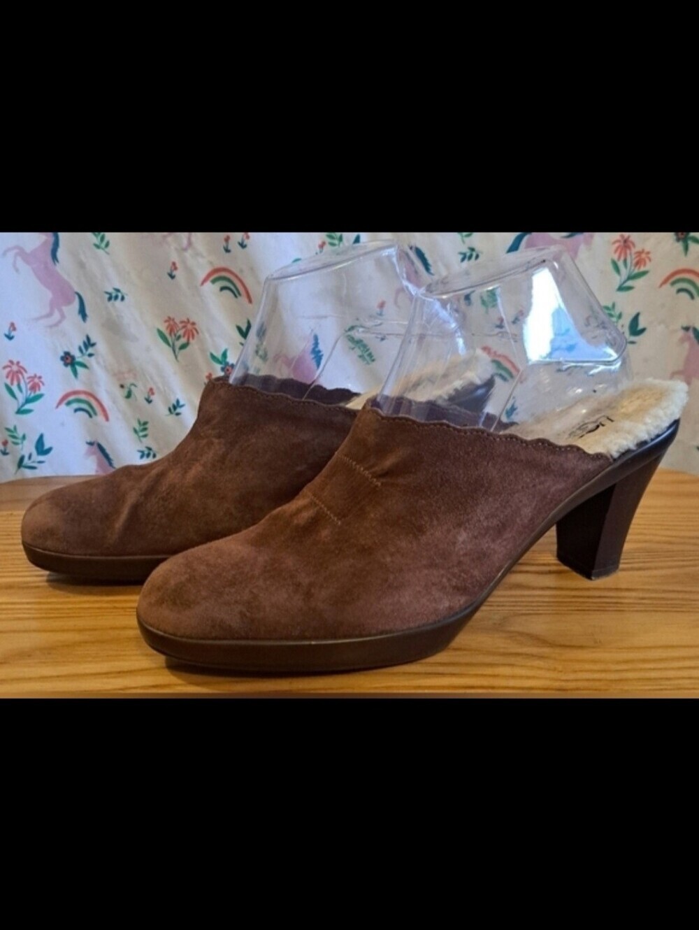 EUC Ugg Brown Mocha Sherpa Line Boho Casual Neutral Mule Clog Shoe SZ 8.5